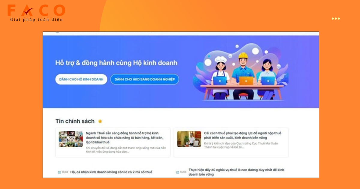 Giao diện Cổng thông tin hỗ trợ thuế cá nhân, hộ kinh doanh, doanh nghiệp